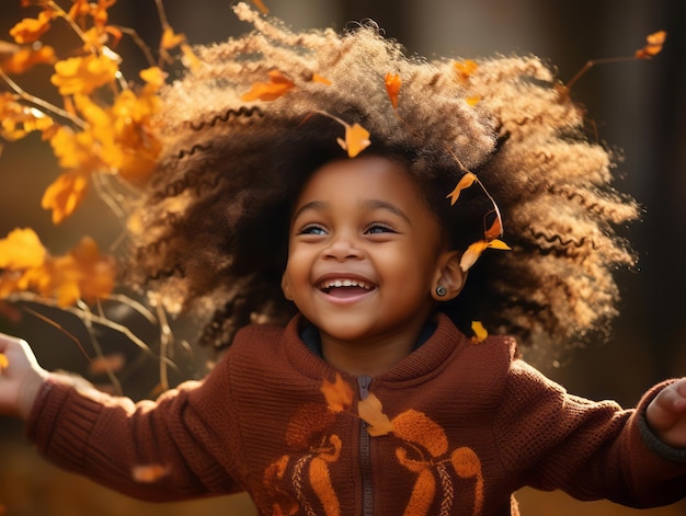 emotional dynamic gestures african kid in autumn