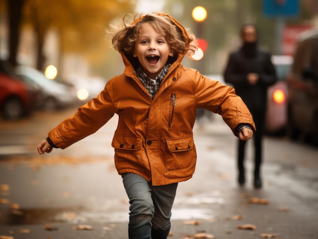 emotional dynamic pose Brazilian kid in autumn