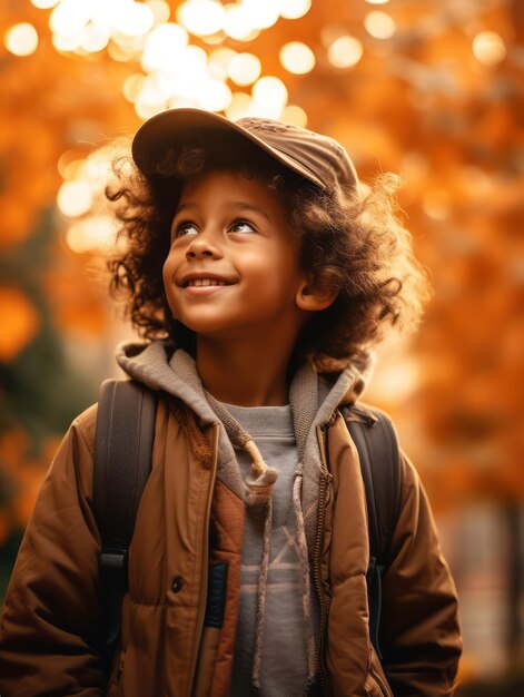 Foto posa dinamica emotiva ragazzo brasiliano in autunno