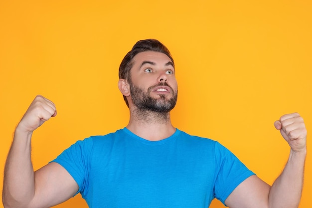 Emotional of excited man human reaction and emotions close up of excited man with facial expression