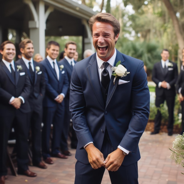 Emotional Groom's Reaction to Seeing His Bride for the First Time AI Generated