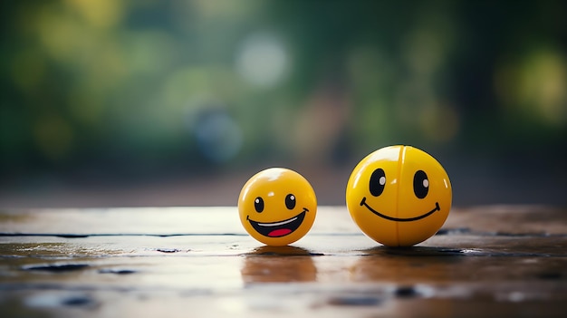 Emotional intelligence concept Yellow balls happy emoji Feedback rating balance emotion control