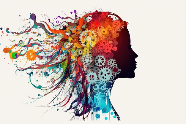 Emotional intelligence is defined as the ability to understand and manage your own emotions Many color gears in the silhouette of man head AI generative