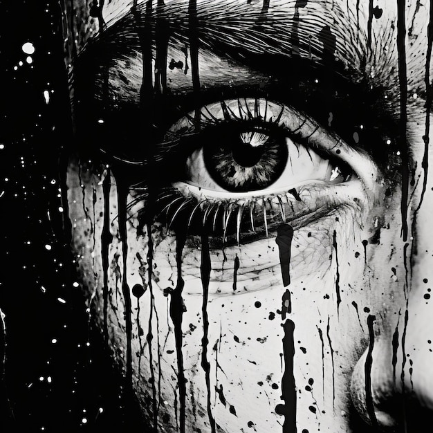 Photo emotional and intense black and white photography with paint splatters