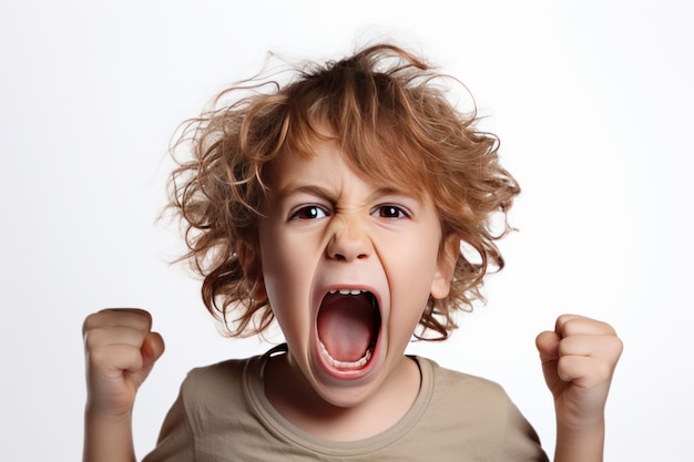 Photo emotional little boy with scared face casual face lifestyle fun portrait generate ai