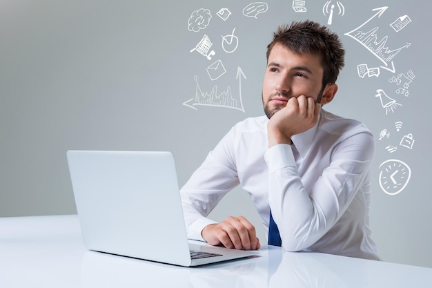 Emotional man and laptop