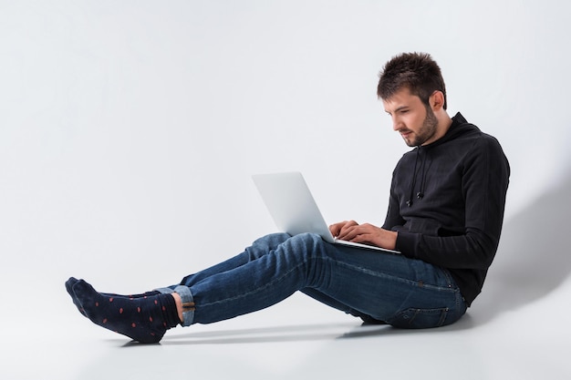 emotional man and notebook
