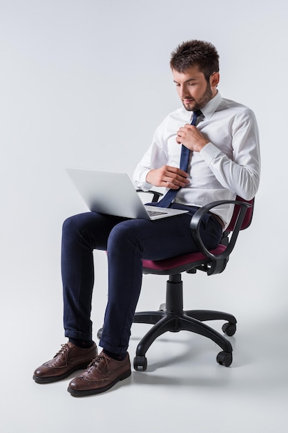 Emotional man and notebook