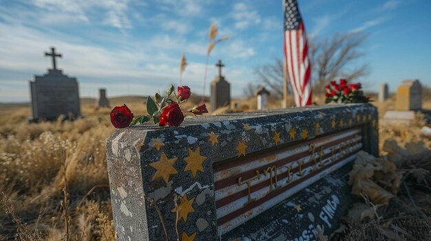 Photo an emotional moment of tribute at a tombstone background