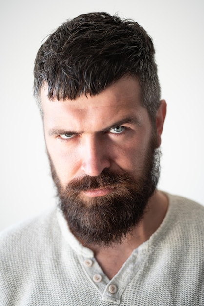 Emotional portrait Serious bearded man People emotions