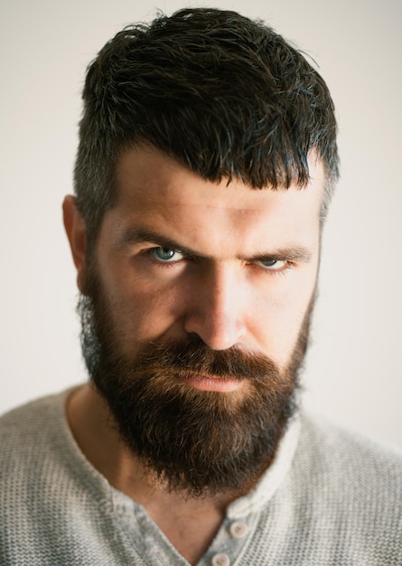 Emotional portrait Serious bearded man People emotions