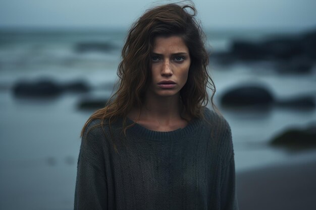 Emotionally Reflective Beach Portrait