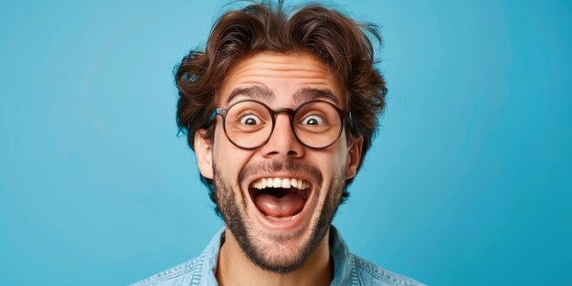 Foto emotioneel portret van een gelukkige britse man met een bril.