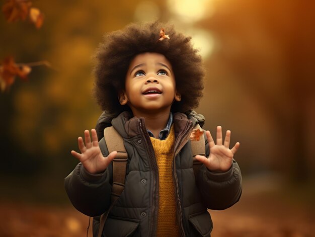 emotionele dynamische gebaren afrikaans kind in de herfst