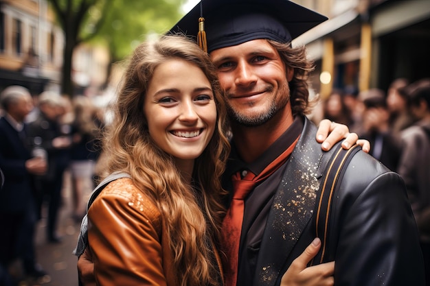 Emotionele momenten wanneer afgestudeerden hun geliefden na de ceremonie omhelzen