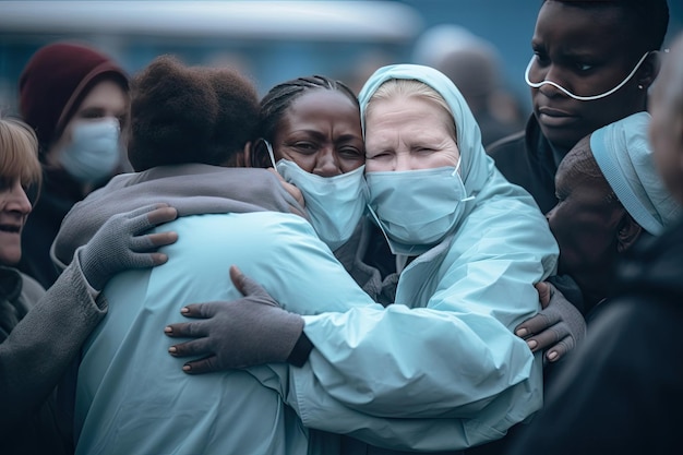 Foto emotionele portretten van pandemie, angst, hoop, solidariteit en steun voor de gezondheidszorg