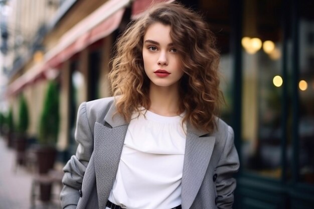 Эмоции люди красота и стиль жизни концепция девушка французка уличная фотография молодой женщины weari