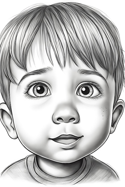 Раскраска Эмоциональное детское лицо. Черновик карандашного наброска для печати.