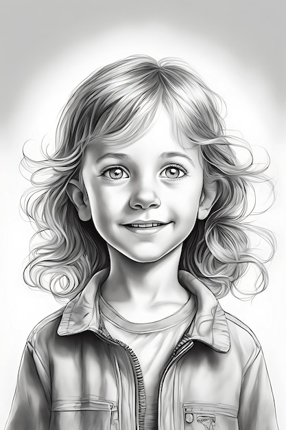 Photo emotive child's face coloring page printable pencil sketch draft