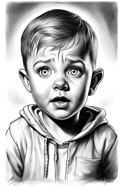 Emotive Child's Face Coloring Page Printable Pencil Sketch Draft
