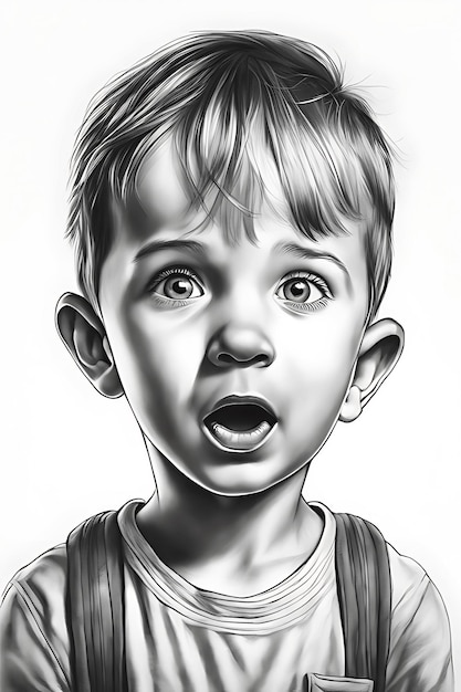 Photo emotive child's face coloring page printable pencil sketch draft