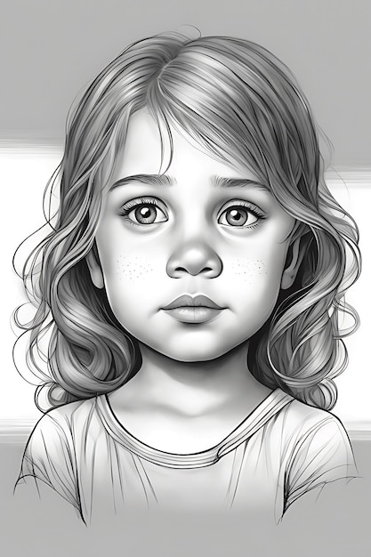 Emotive Child's Face Coloring Page Printable Pencil Sketch Draft