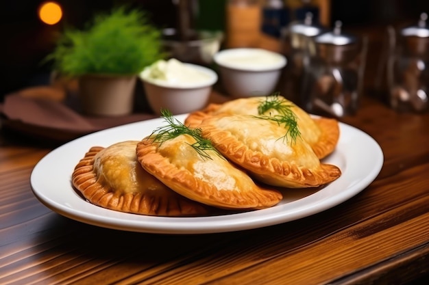 Empanadas On Plate In Scandinavianstyle Cafe