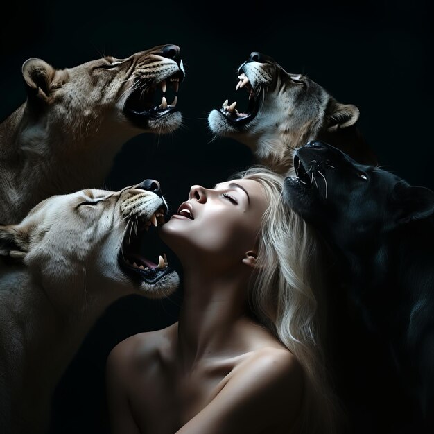 Photo an empathetic encounter exploring multifaceted emotions through a dynamic animalhuman duo