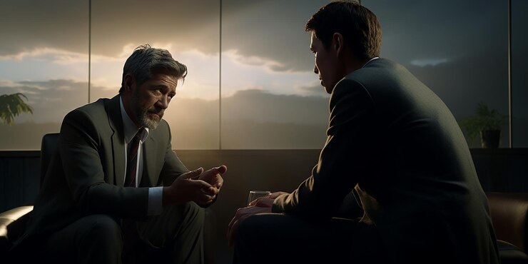 Photo empathetic psychiatrist with distressed patient