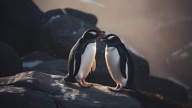 Emperor Penguin Couple Cuddling on a Snowy Rock in Antarctica Love Songs of the Wild Generative