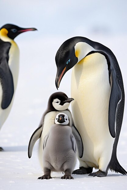 Photo emperor penguin with chick snow hill island weddell sea antarctica