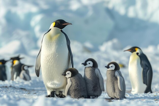 Photo emperor penguin with children the antarctic