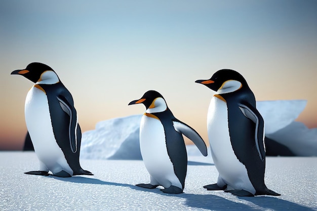 Emperor penguins on the ice in the Antarctic Cold Antarctic and ice blocks