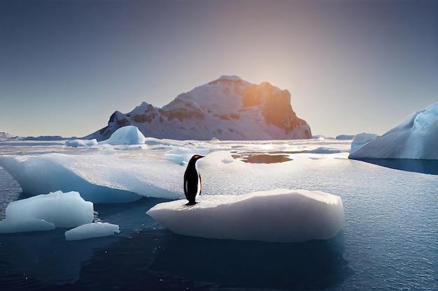 Emperor penguins on the ice in the Antarctic Cold Antarctic and ice blocks