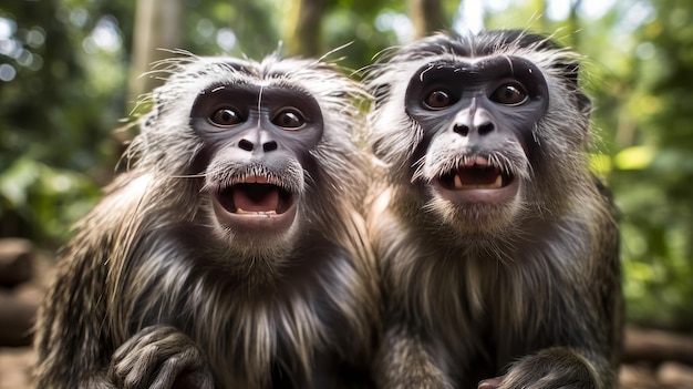 Photo emperor tamarin two monkeys taking a selfie generative ai