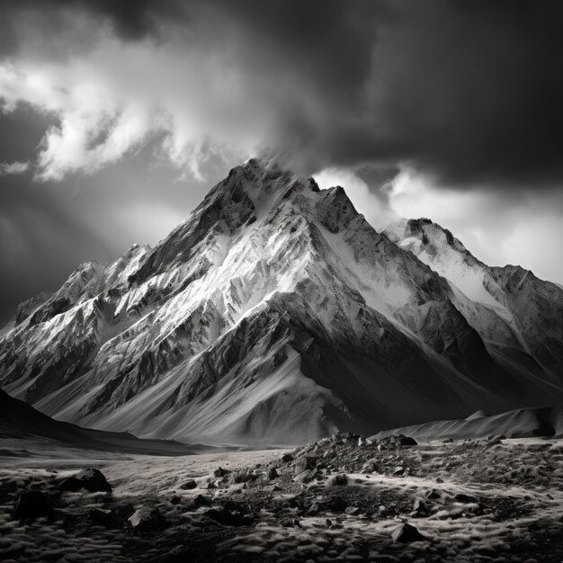 Emphasizing the Beauty Black and White Rugged Mountain Range