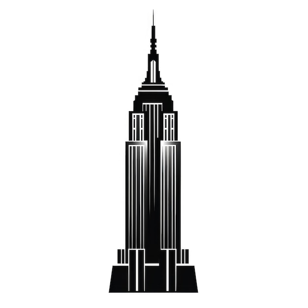 エンパイア ステート ビルディングは白い背景に黒いシルエット イラストを誇らしげに立っています。