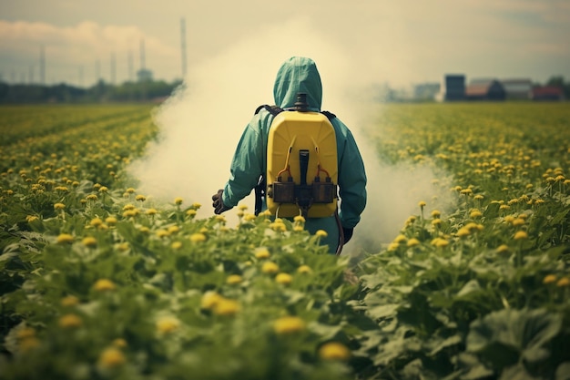 Photo employee applying herbicides to treat plants