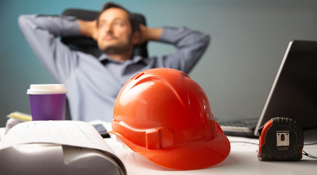 An employee of a construction company in a domestic situation Focus on detail
