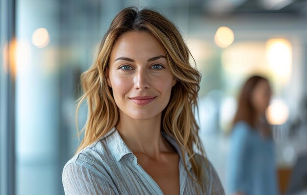 Photo an employee of enterprise software is standing besides a woman