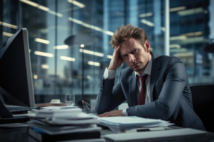 An employee frustrated with his work in the office