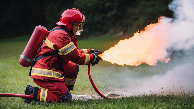 Photo employees firefighting trainingextinguish a fire