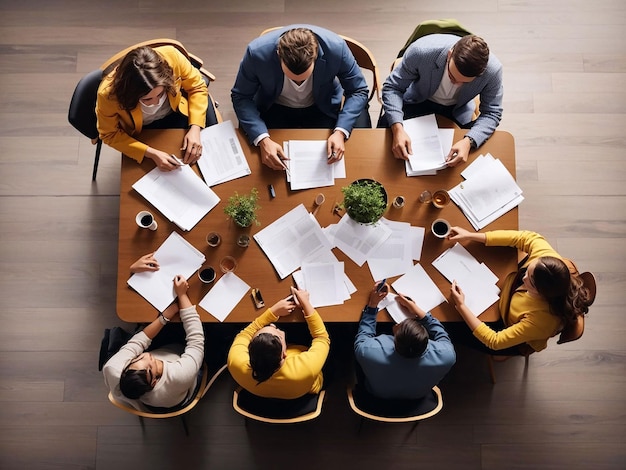 Employees reviewing the financial report