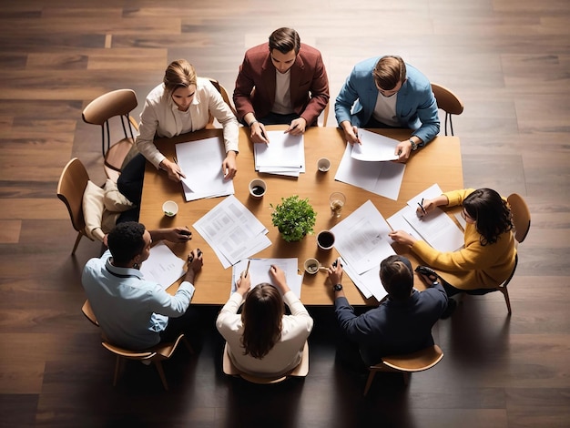 Employees reviewing the financial report