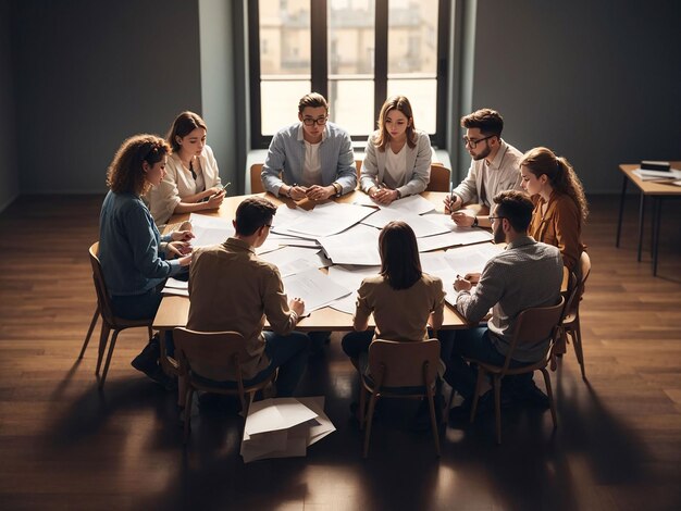 Employees reviewing the financial report