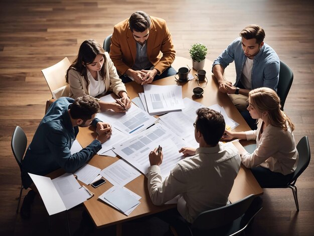 Employees reviewing the financial report