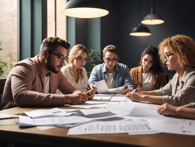 Employees reviewing the financial report