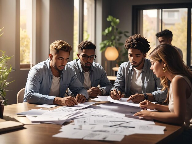 Employees reviewing the financial report