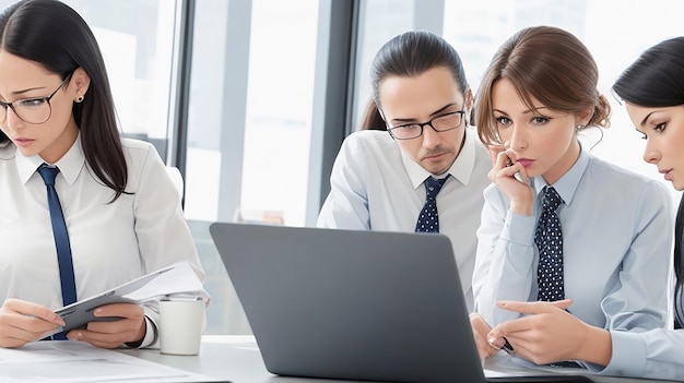 Employees reviewing the financial report