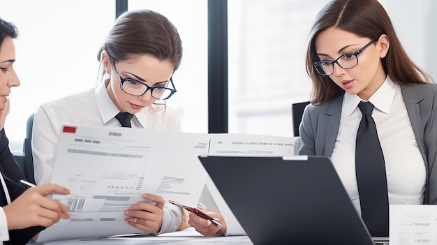 Employees reviewing the financial report